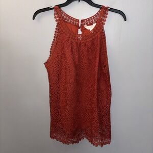 Adiva Burnt Orange Cotton Crochet Over Tank Top Sz Small Western Rustic Boho